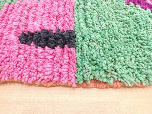 Bohemian Moroccan Rug - Handmade Berber Area Rug, Pink & Green